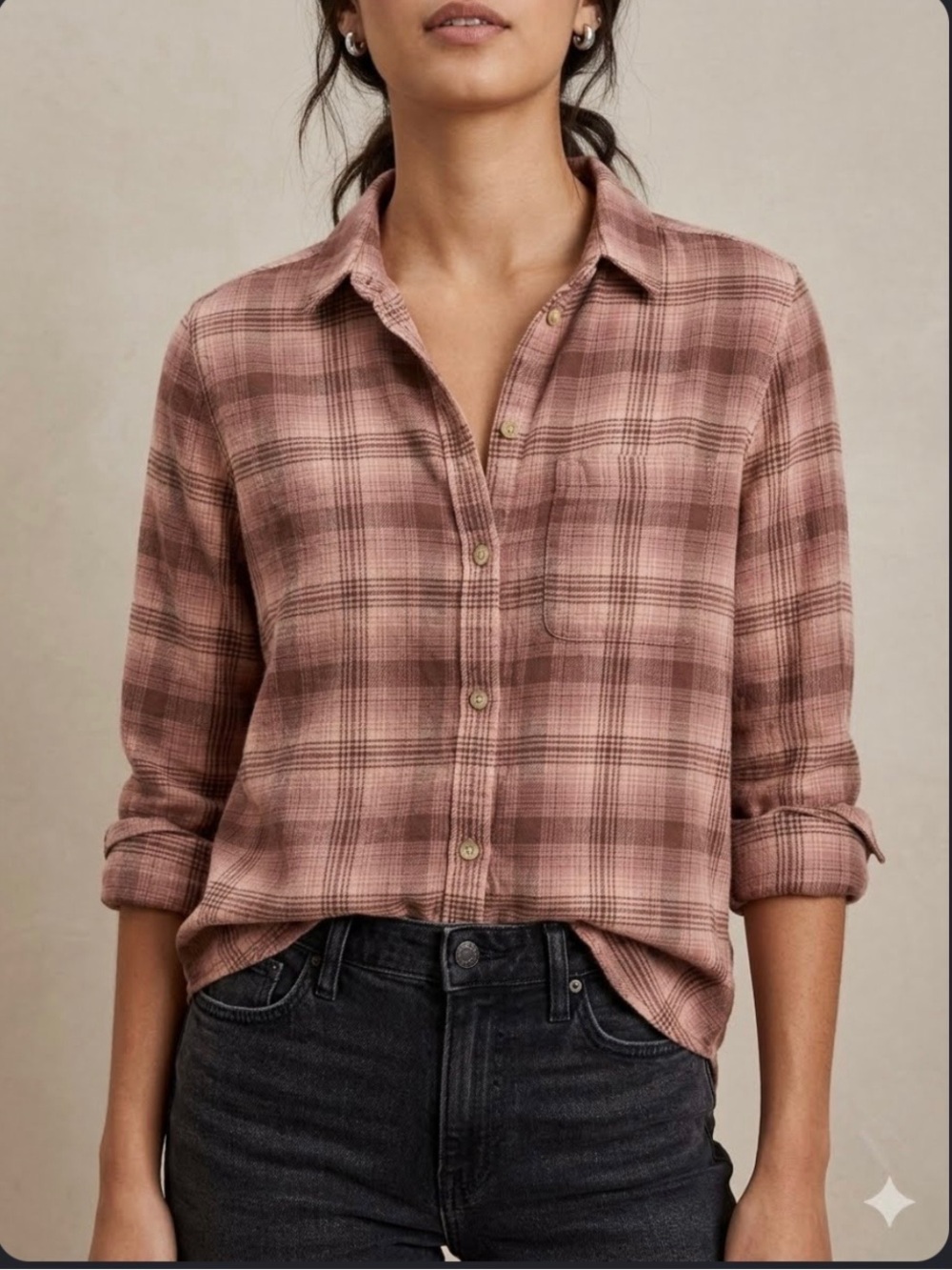 Women's Pink Plaid Button-Up Shirt
